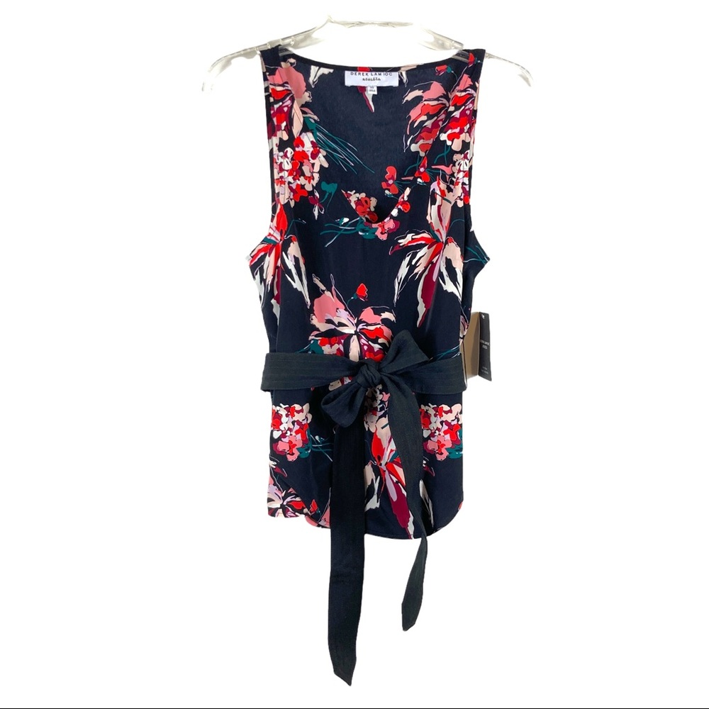 Derek Lam 10C Athleta Black Floral Chelsea Lily V-Neck Blouse Top Womens Size XS